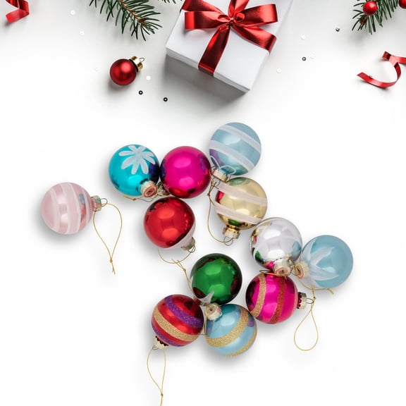 12ct Frosted and Glittered Shiny Multi Color Christmas Ball Ornaments 2.5" (65mm)