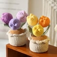 thumbnail image 3 of Tulips Crochet Flowers Potted Plants, Three Tulips in One Artificial Flower, Knitted Flowers Desk Home Decor, Forever Tulips Gifts for Mother's Day, Valentine's, Thanksgiving (Pink), 3 of 7