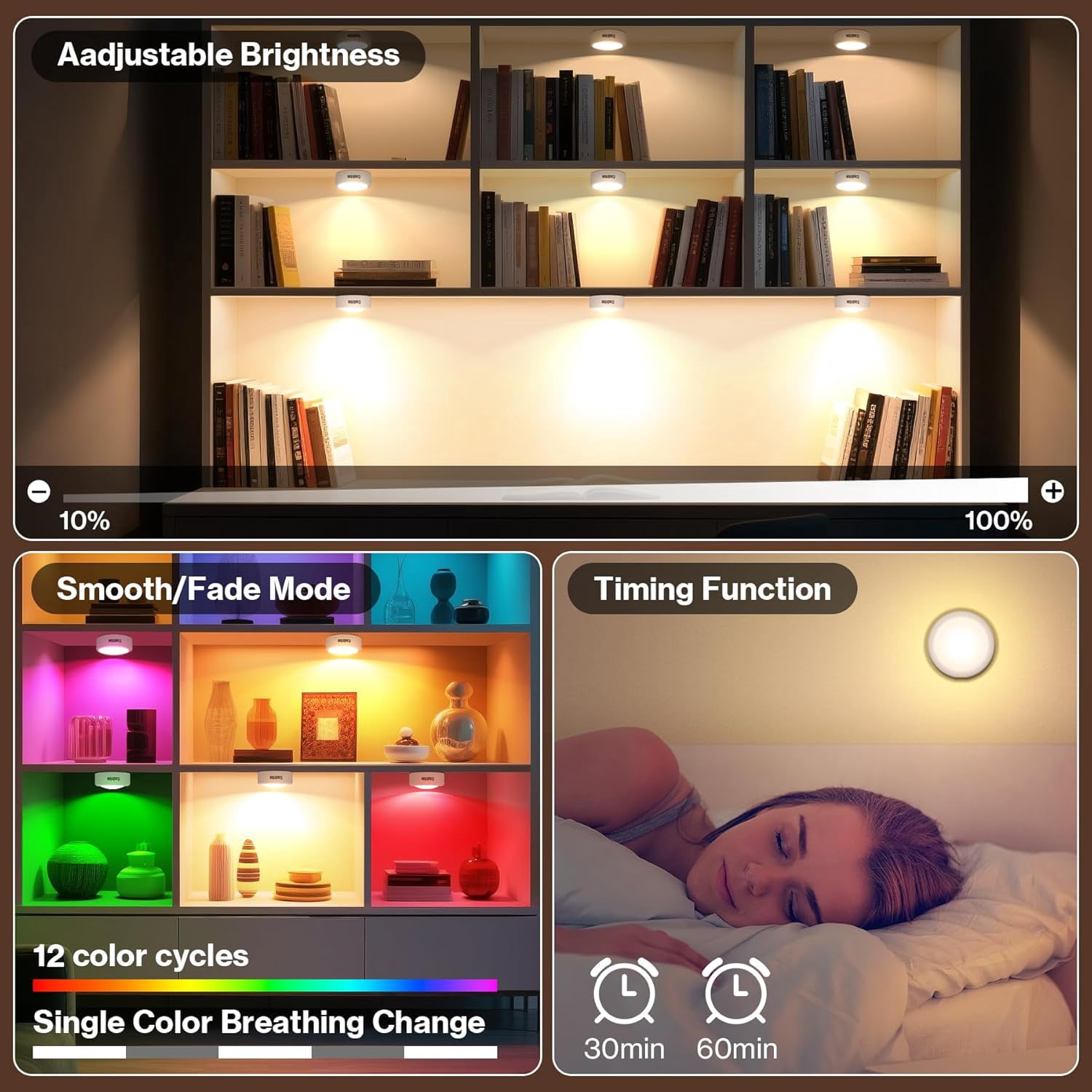 JJEAN-Puck Lights - LED Color Changing, Dimmable Under Cabinet Lights with Wireless Remote Controls for Kitchen (1 Pack)