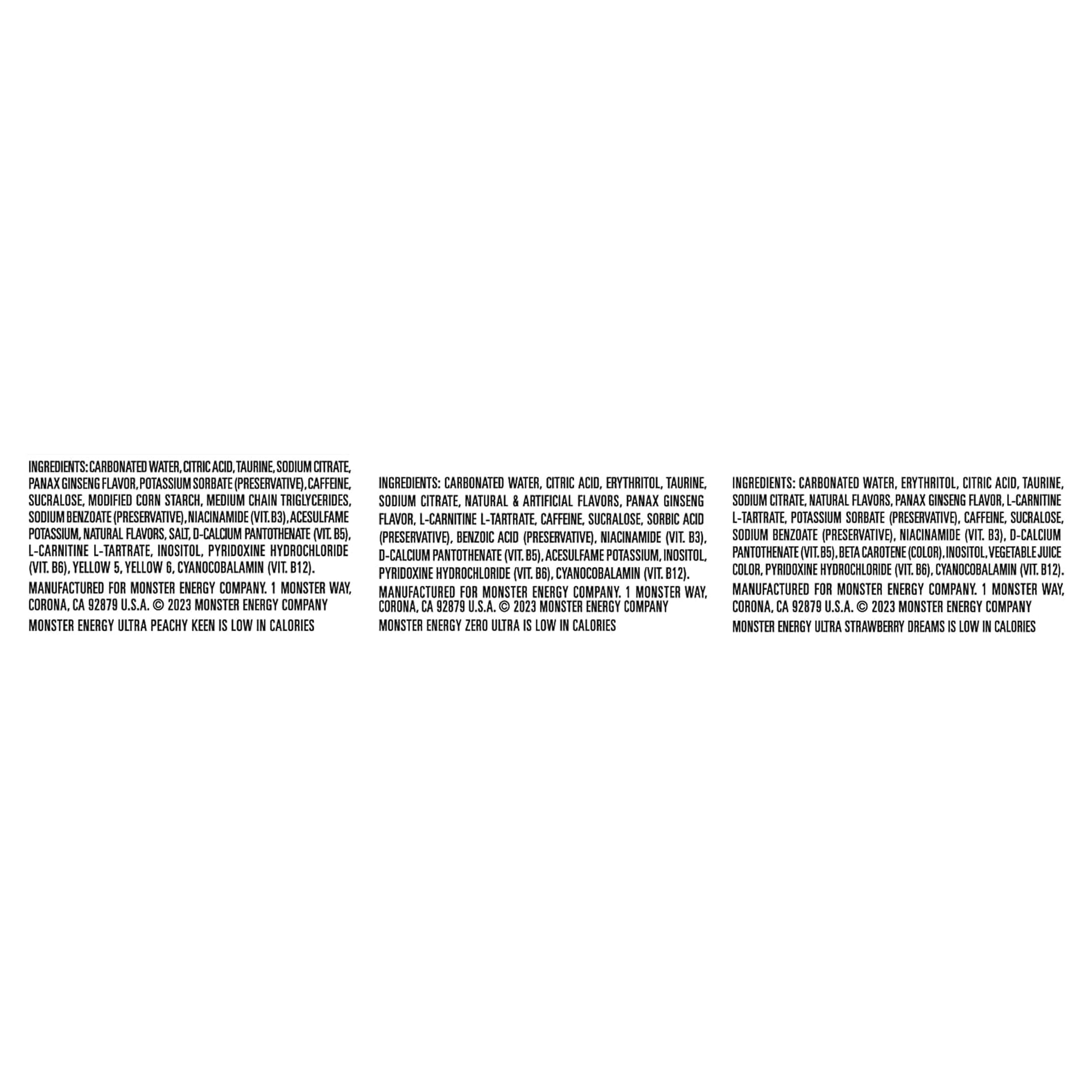 Monster Energy Ultra 3 Flavor Variety Pack, Zero Ultra, Ultra Peachy Keen, Ultra Strawberry Dreams, Sugar Free Energy Drink, 16 Ounce (Pack of 12)