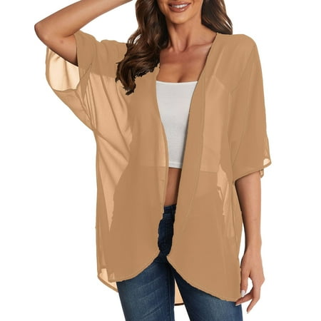 MSJUHEG Mesh Bathing Suit Cover Up Tropical Kimono for Women Kimonos for Women Pool Cover Ups for Women Swim Cover Up for Women Beach Sarongs Sheer Cover Ups Mesh Bikini Wrap Skirt Khaki XL