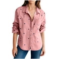 thumbnail image 1 of Camiseta de Manga Larga Blanca de Mujer Fallow Impresión de Bolsillo Botón Abajo Camiseta con Cuello con Mangas Largas para Uso Diario Casual, 1 of 7