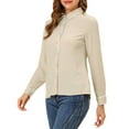 thumbnail image 5 of MODA NOVA Juniors Printed Long Sleeve Piped Button Down Shirts Khaki XS, 5 of 7