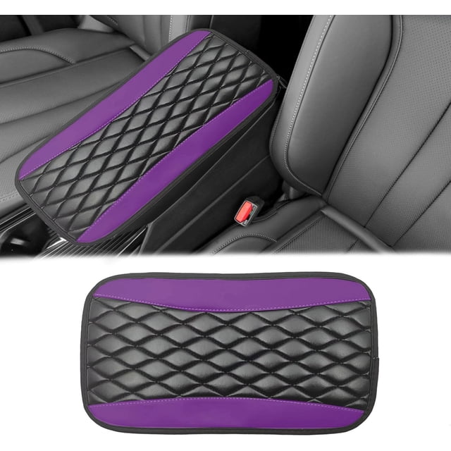 Vrasly Car Center Console Cover, Universal Leather Waterproof Armrest Seat Box Cover Protector, Comfortable Car Decor Accessories Fit for Most Cars, Vehicles, SUVs-Purple