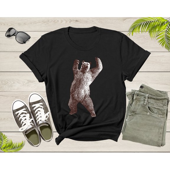 Roaring Grizzly Brown Bear Standing on Feet Cool Giant Bear T-Shirt Cool Bear Lover Gift T Shirt for Men Women Kids Boys Girls Tshirt