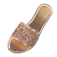 thumbnail image 2 of Avrnliq Womens Rose Gold Rhinestone Flat Slide Sandals Sparkly Bling Dressy Sandals Comfortable PU Non-Slip Slip-On Open Toe for Summer Beach Pool Party Size 6, 2 of 9