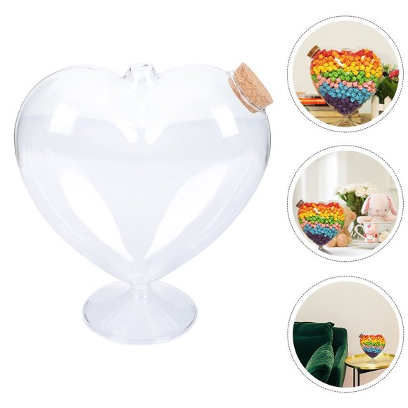 RUNROTOO Candy Jar Heart for Dust-proof Storage with Wooden Stopper for Restaurant Use 1Set