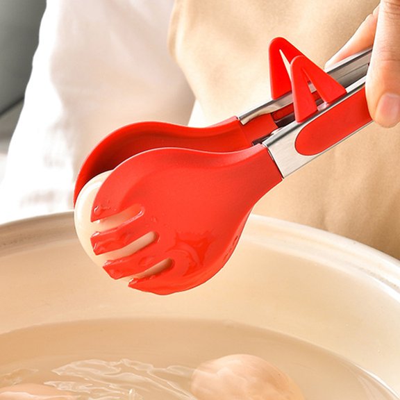 Hytrove Red Silicone Grill Tongs for Kitchen Food Serving Frying and Outdoor Cooking Use