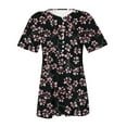 thumbnail image 6 of Dazajoo Floral Print Short Sleeve Tops for Women Pleated Hide Belly Elegant Shirts Summer Casual Button V Neck Tunics,Black,S, 6 of 6