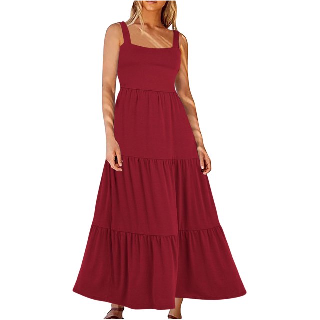 Yuyuzo Robes d'Été pour Femmes Décontractées Sans Manches Robes Maxi Encolure Carrée Évasées Plage Longue Robe Soleil