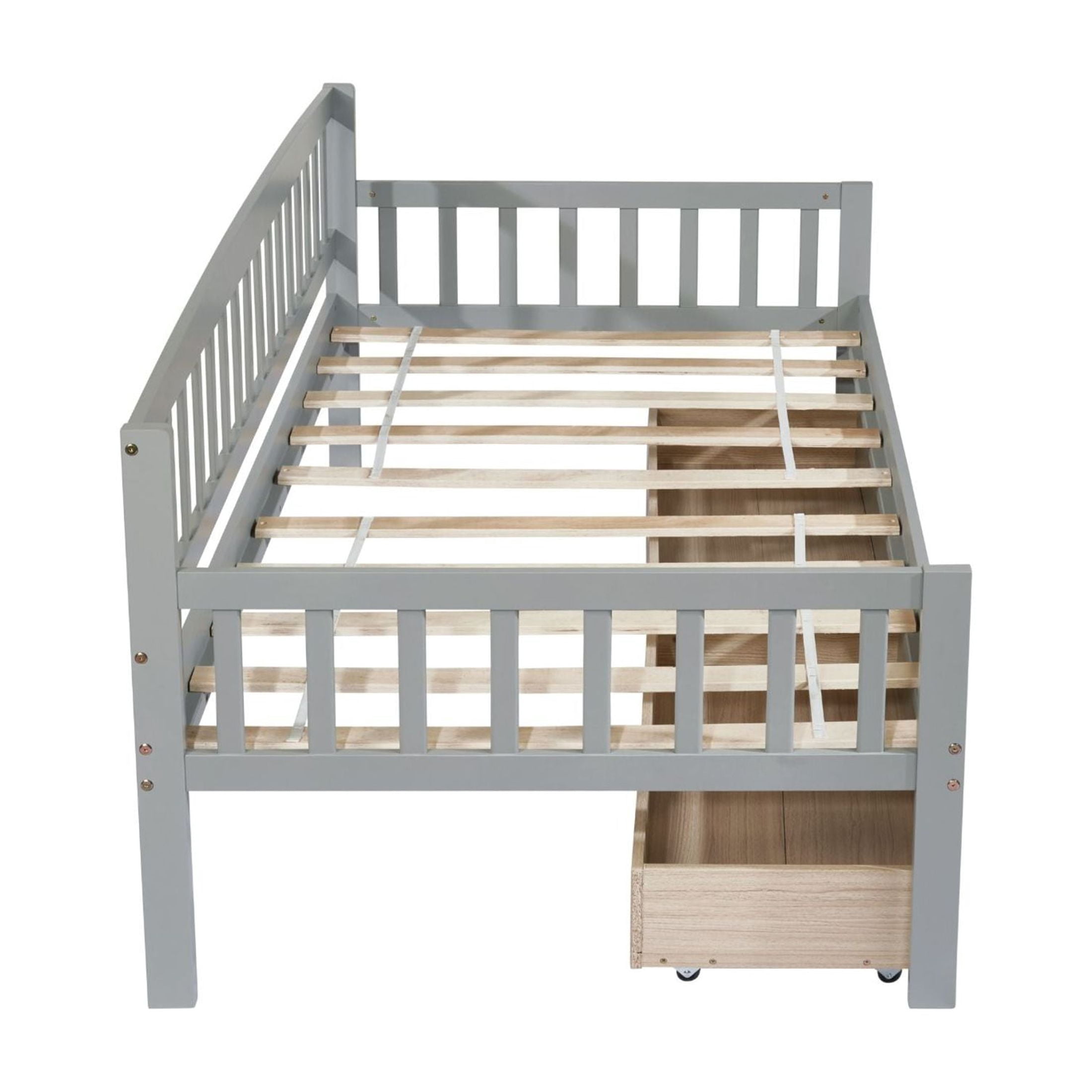 Noble House Kim Twin-size Daybed with Two Storage Drawers, Pine Wood Frame Sofa Bed with Bed Platform, Grey