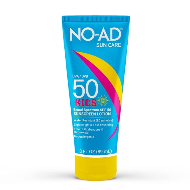 Loción de protección solar NO-AD KIDS SPF 50 | Protector solar para niños impermeable y no graso | Adecuado para todo tipo de piel | Protección de amplio espectro para estilos de vida activos Tamaño d