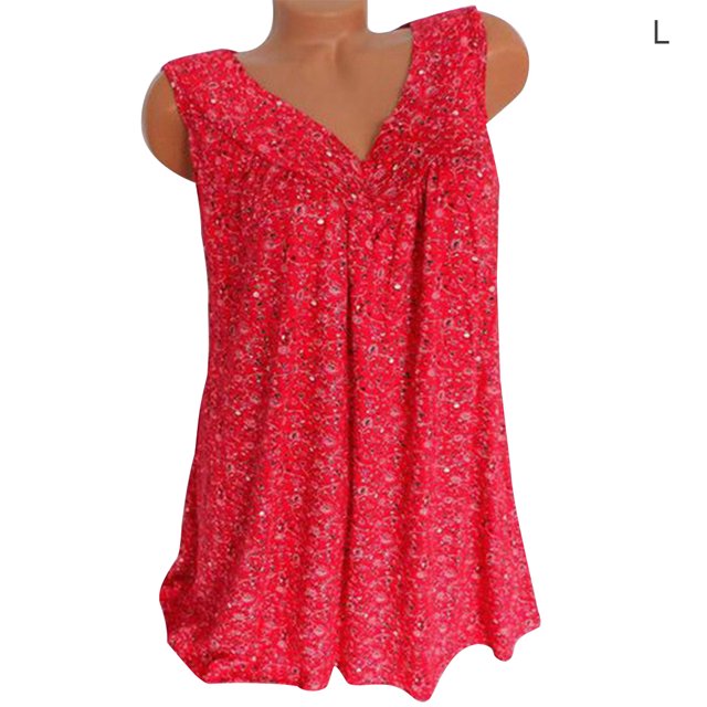 Camiseta sin mangas con cuello en V sin mangas, chaleco suelto para mujer, camiseta de verano, rojo, L Methold AP001998-21