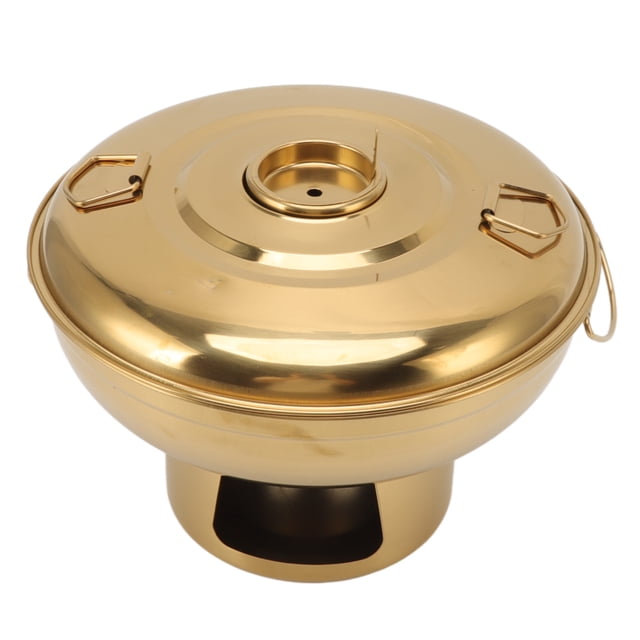 YUMILI Hot Pot Traditionnel Chinois Vieux Pékin, Marmite Mongole, Marmite Au Charbon De Bois Portable en Acier Inoxydable, Petite Marmite à Glace Sèche pour la Cuisine(Or)