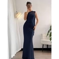 thumbnail image 6 of Navy Blue Asymmetrical One-Shoulder Ruched Bodycon Maxi Dress For Formal Evening Events, 6 of 7