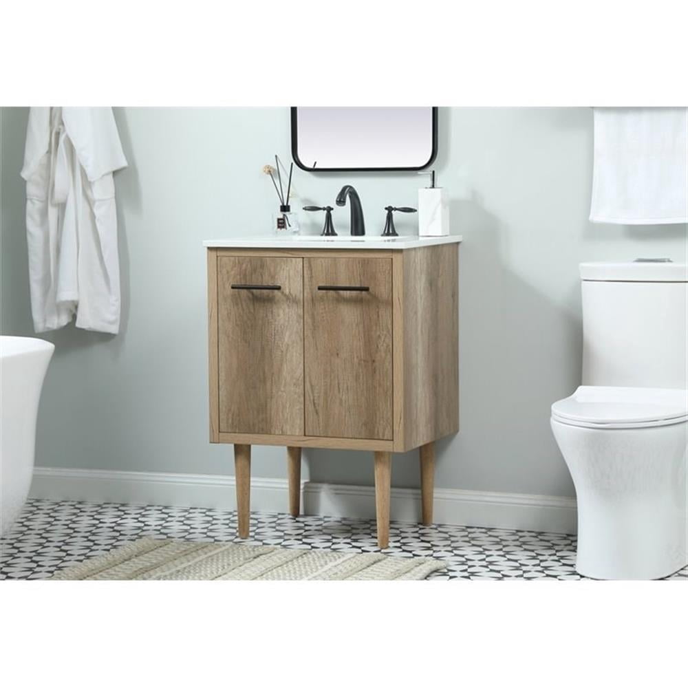 Elegant Decor Cyrus 24" Aluminum MDF Single Bathroom Vanity in Natural Oak