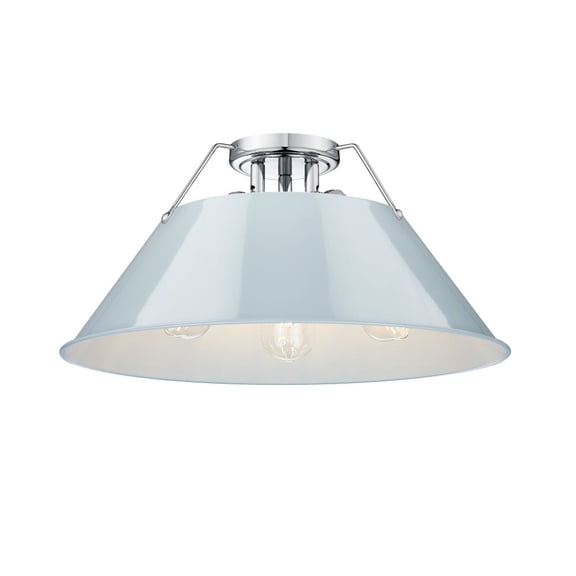3306-3FM CH-DB-Golden Lighting-Orwell - 3 Light Flush Mount-9.25 Inches Tall and 18.75 Inches Wide-Chrome Finish-Dusky Blue Shade Color