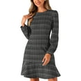 thumbnail image 1 of Vestido de Tweed INSPIRE CHIC para mujeres, vestido vintage casual con mangas abullonadas y dobladillo con volantes, negro S, 1 of 1