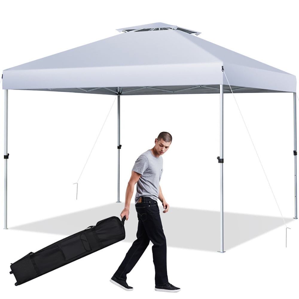 Aimee Lii 2-Tier 10 x 10 Feet Pop-up Canopy Tent with Wheeled Carry Bag, Backyard Canopy Gazebo for Party Camping BBQ Events, White