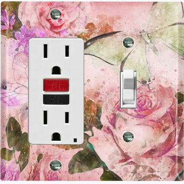 Metal Light Switch Plate Outlet Cover Flower Pink Rose ROS010