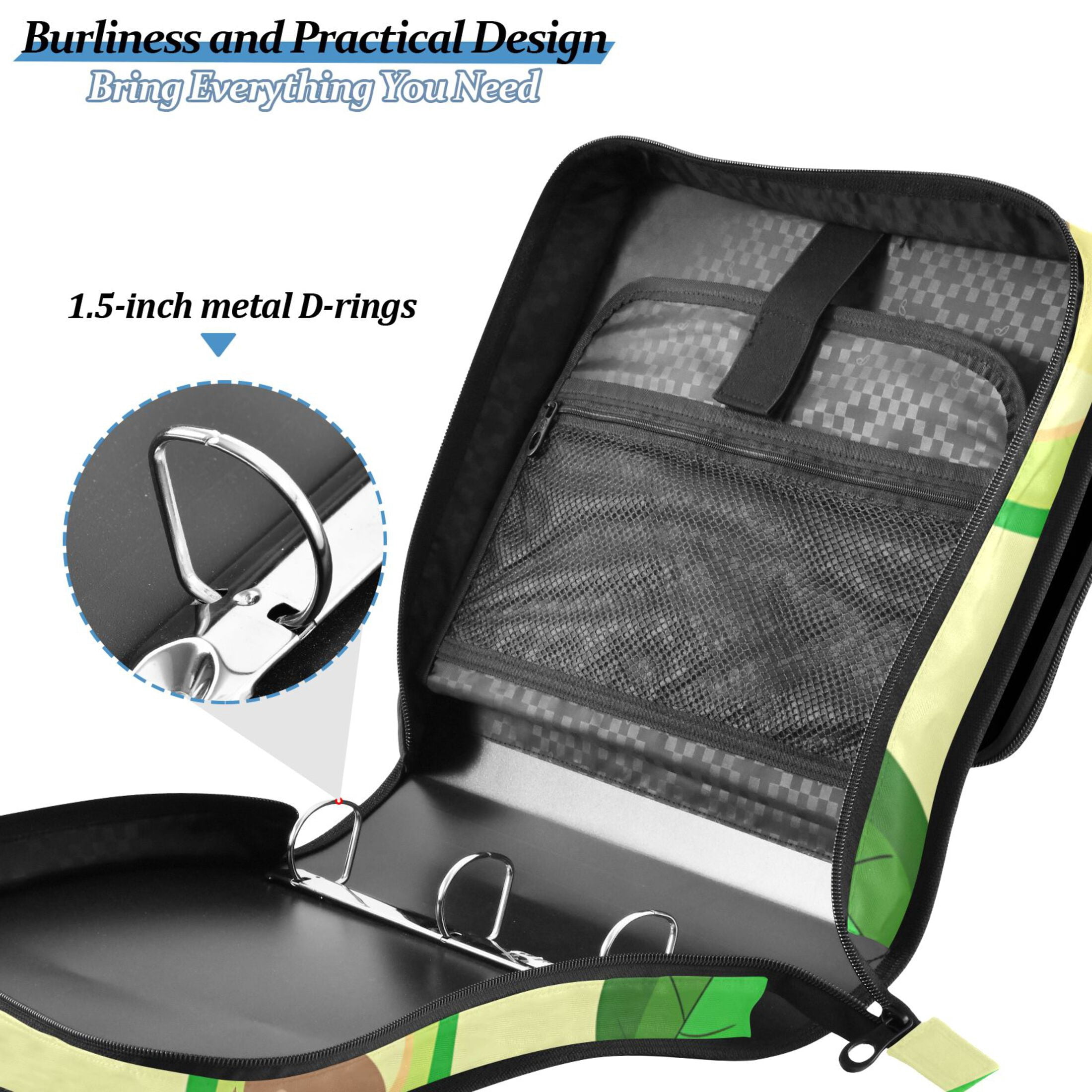 ALAZA Zipper Binder Green Avocado 3 Ring Trapper Keeper File Folder Organizer Bag