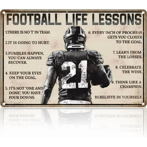 Inspirational Football Life Lessons Sign Wall Decor Metal Tin Sign Vintage Wall Poster