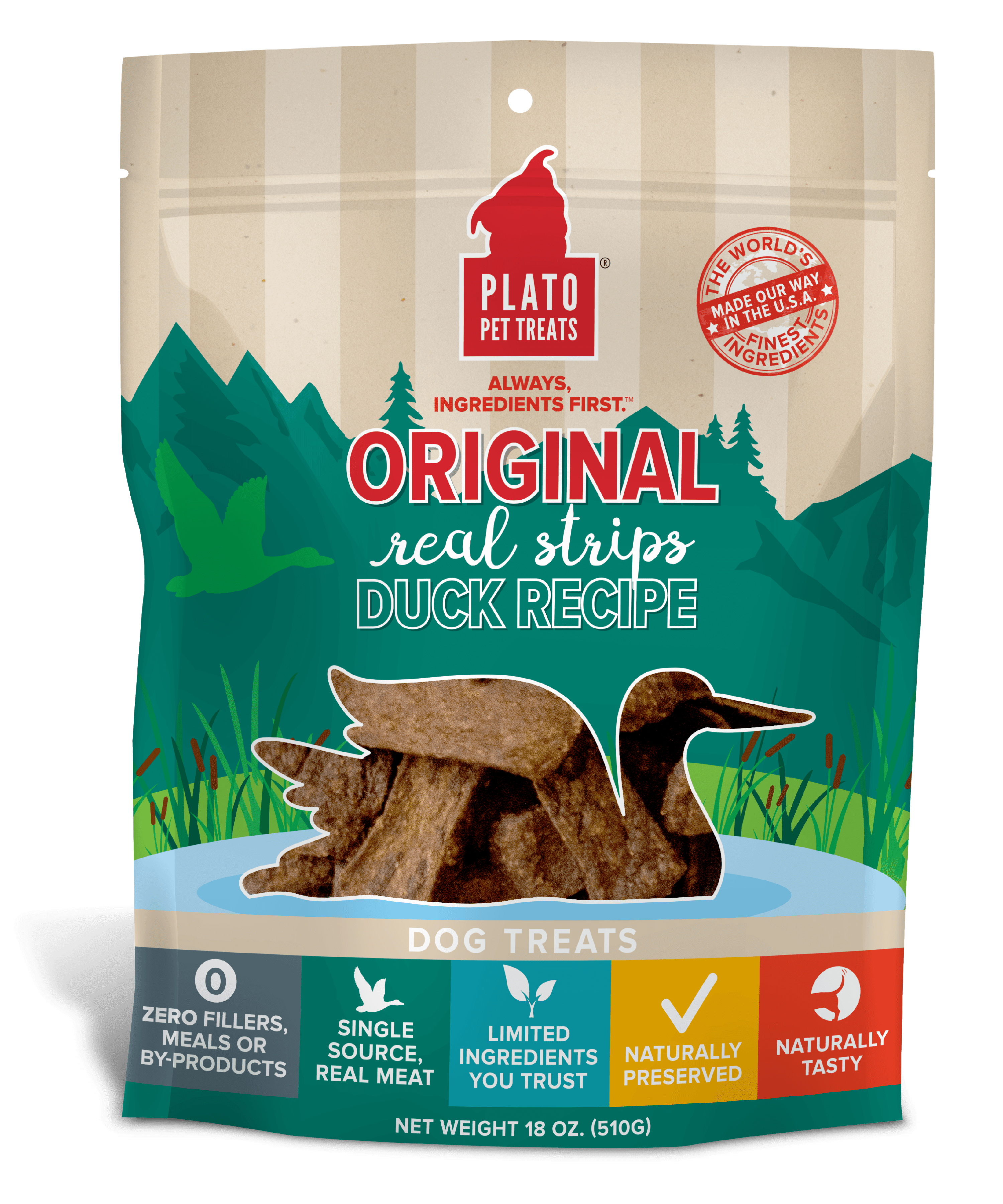 Plato Original Real Strips Duck Recipe Dog Treats, 18 Oz.