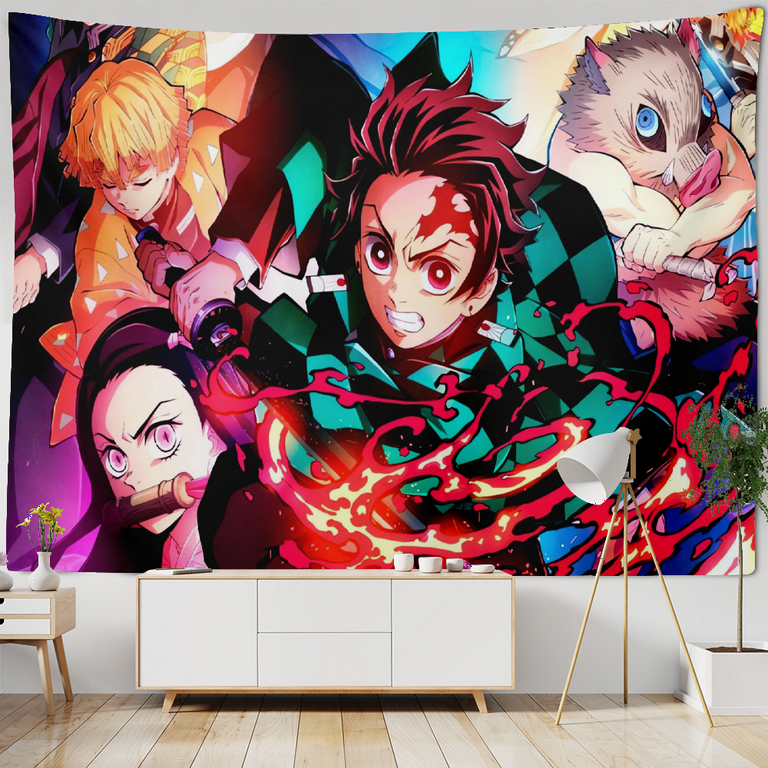 Demon Slayer Anime Illustration Paintings Wall Hanging Tapestry For Bedroom  Kawaii Manga Posters Room Decor Aesthetic Tapestrys - AliExpress