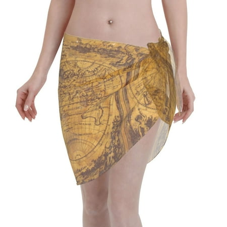 Qekee Vintage Map Women s Short Sarongs Cover Ups Sheer Bikini Wraps for Swimwear