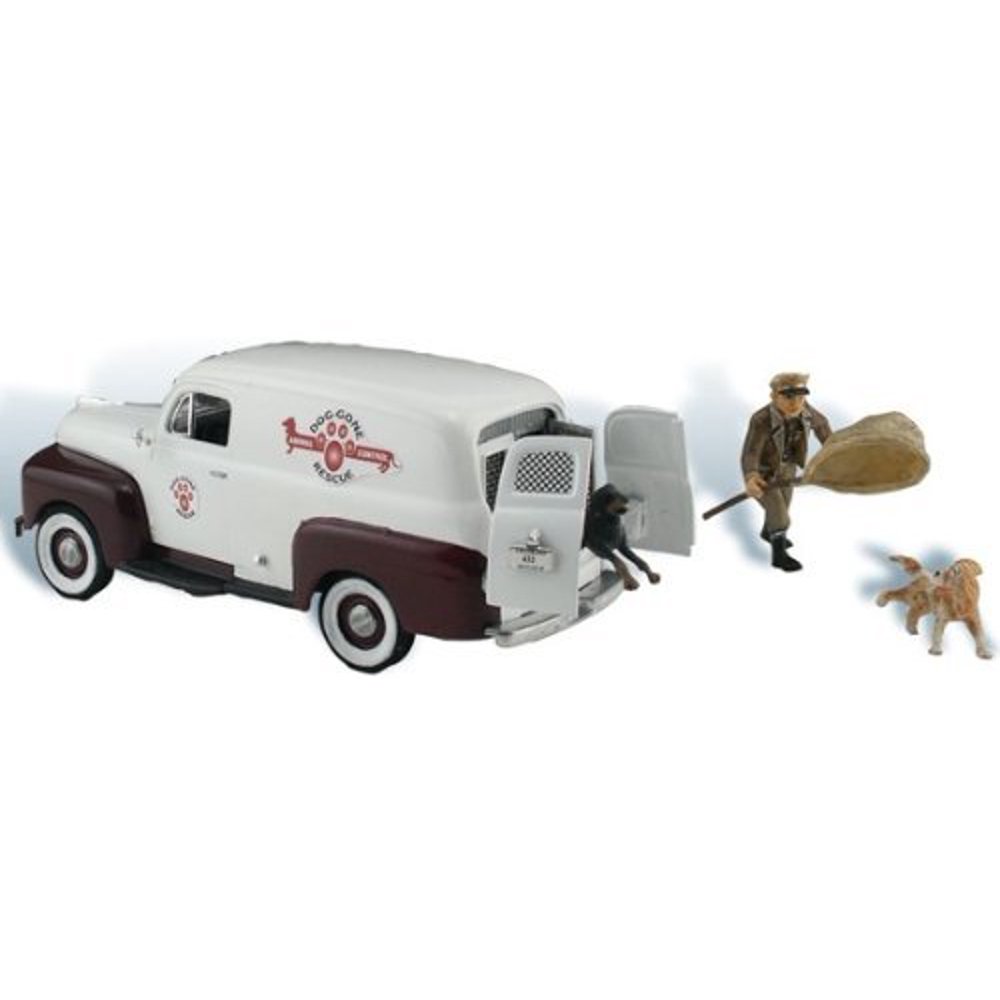 Woodland Scenics Autoscene Dog Gone Animal Control Van Wfigure & Dog Ho