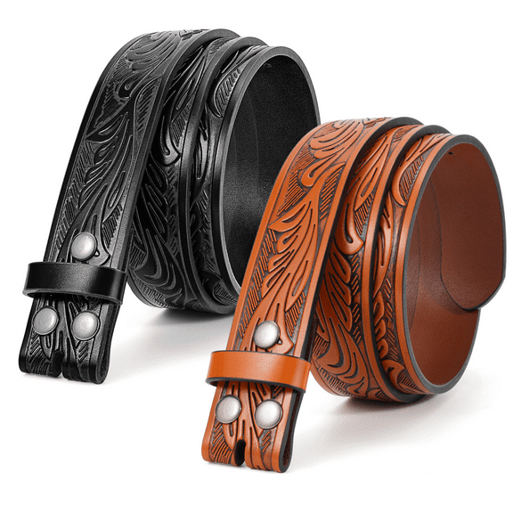 JASGOOD 2 Pack Western Leather Belts for Men Woman without Buckle, Cowboy Cowgirl Belt Strap for Jeans Gift Belts
