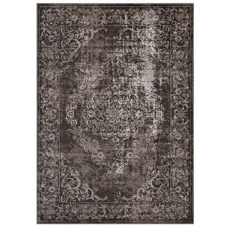 Area Rugs Home Depot 5x8 Modway Gamela Rustic Vintage Ornate Floral Medallion 5x8 Area Rug in Antique Light and Dark Brown ()