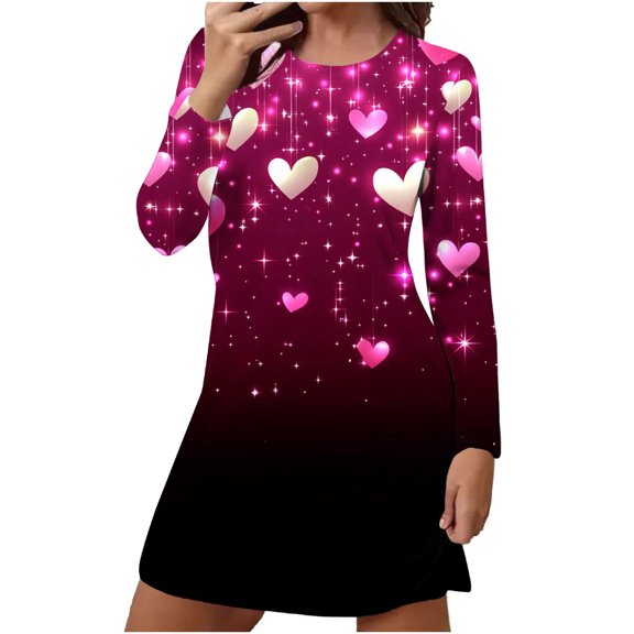 Levmjia Womens Nightgown Sleepwear Long Sleeve Round Neck Heart Print Loose Comfortable Night Dress Home Valentine Sleepwear Soft Cozy Pajamas