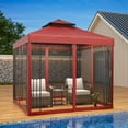 thumbnail image 2 of EAGLE PEAK 8' x 8' Outdoor Patio Gazebo, Steel Metal Gazebo With Soft Top Double Roof Canopy with Netting, Red, 2 of 9