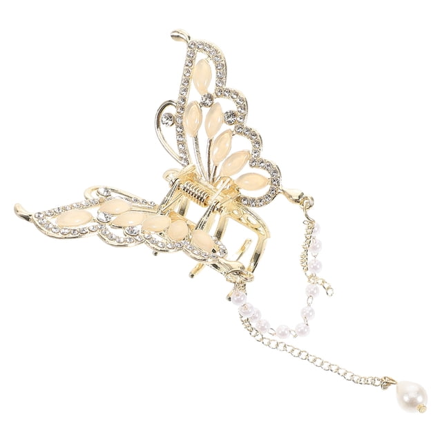 QUMIIRITY Elegant Silver Butterfly Hair Clip with Cat Eye Stone Pendant Stylish Metal Hairpin for Special Occasion