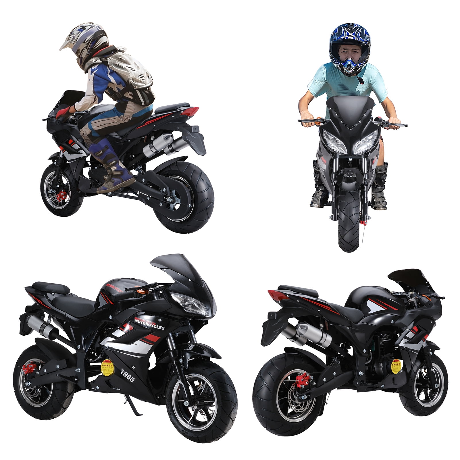 49cc Pocket Rocket Motorcycle - 4-Stroke Gas Powered Mini Bike with 8" Wheels, Front & Rear Disc Brakes, Dual Headlights, Adult Commuter Bike