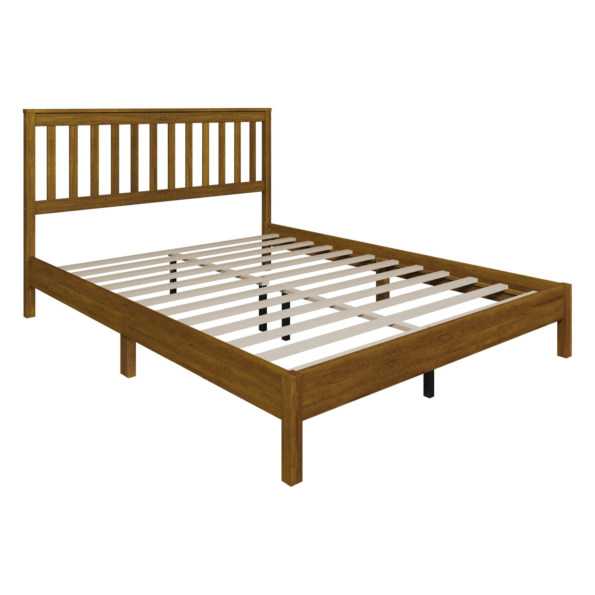 Home Design Fresno Full Wood Platform Bed Frame with Open Slat Panel Headboard, Brown, Easy Assembly