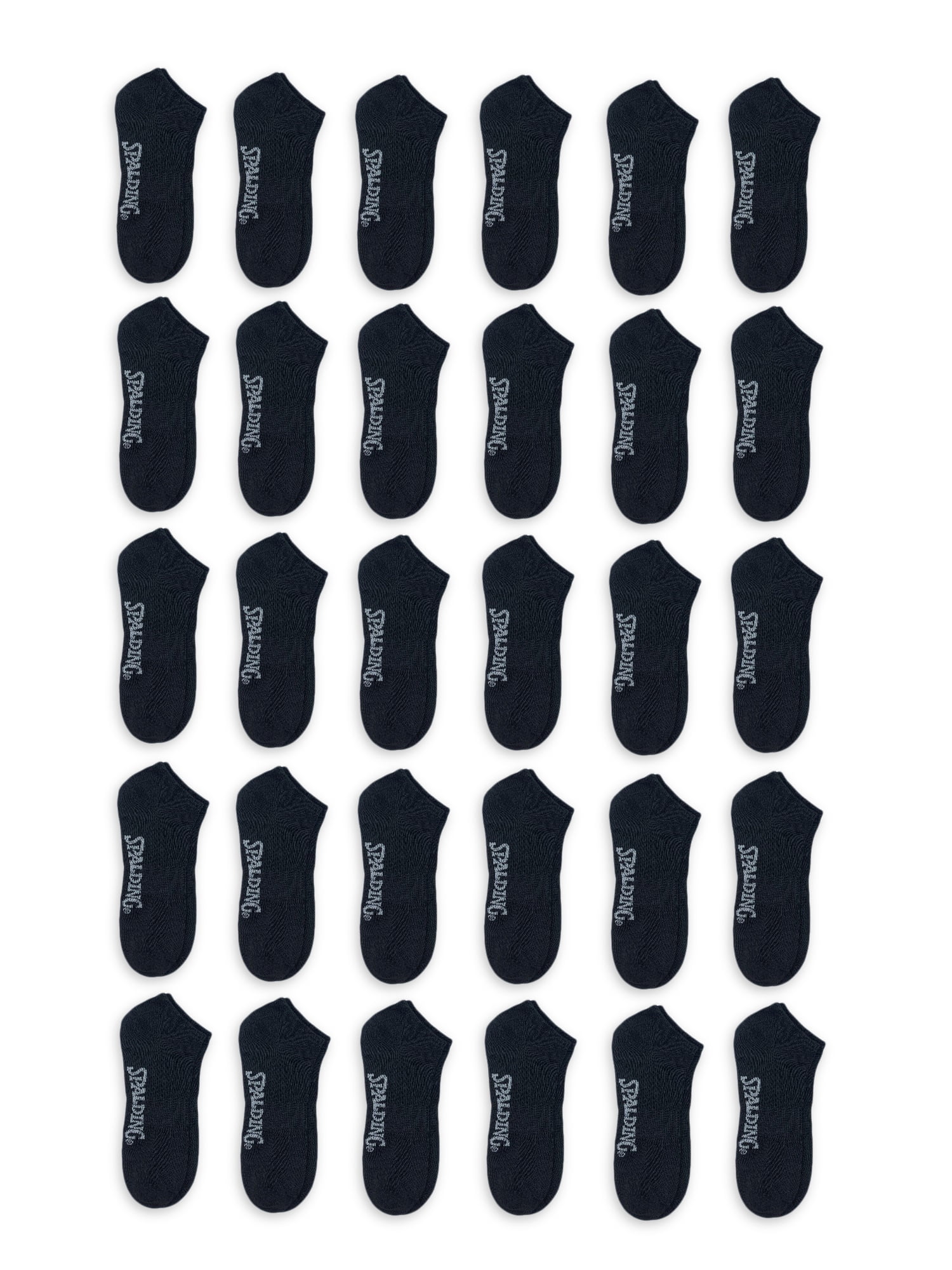 Spalding Men's Black No-Show Socks, 30-Pack, Sizes 6.5-12