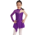thumbnail image 4 of Zaldita Kids Girls Mesh Splice Long Sleeve Sequins Gymnastics Ballet Dance Dress Ice Skating Dress Dancewear Purple 10, 4 of 7