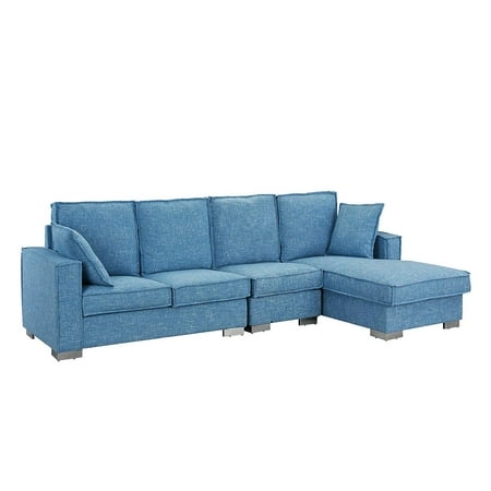 Modern Living Room Large Sectional Sofa L Shape Couch Light Blue