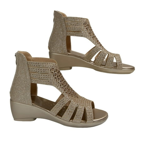 

Fesfesfes Low Wedge Sandals For Women s Slope Heels Thick Soles Casual Versatile Women s Single Shoes New Spring Summer Women s Sandals Roman Fashion Large 9(42)