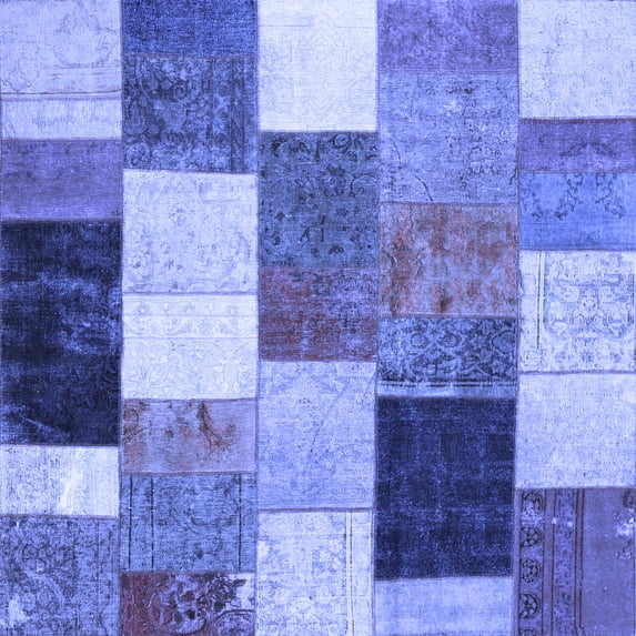 Ahgly Company Machine Washable Indoor Square Patchwork Blue Transitional Area Rugs, 4' Square