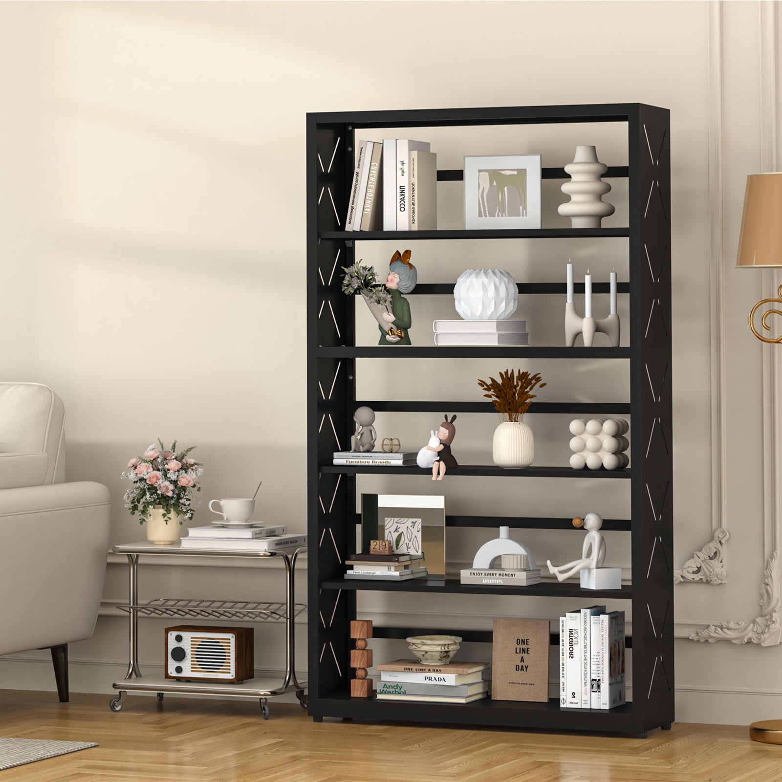 Polup 5-Tier Metal Shelves Bookcase with Bookends Industrial Adjustable Freestanding Black 1-Pack 55 in H x 31 in W