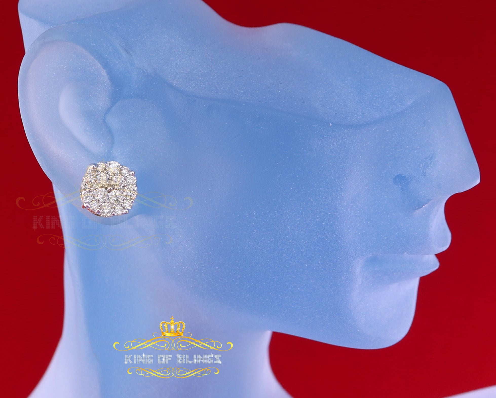King of Bling's 10K Real Yellow Gold Real Diamond 1.50CT Men's/Women's Stud Round Earring