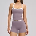 thumbnail image 1 of AEXTO Two Piece Color Block Womens Workout Sets Cross Back Tank Top Matching High Waist Leggings Shorts Sets Gym Outfits Activewear, 1 of 6