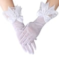 thumbnail image 1 of Fashion Chiffon White Marriage Party Bride Mittens Driving Gloves Bow Lace Gloves WHITE, 1 of 8