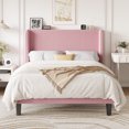 thumbnail image 2 of Einfach Full Luxury Channel-Tufted Corduroy Velvet Platform Bed Frame with Wingback Headboard, Pink, 2 of 10
