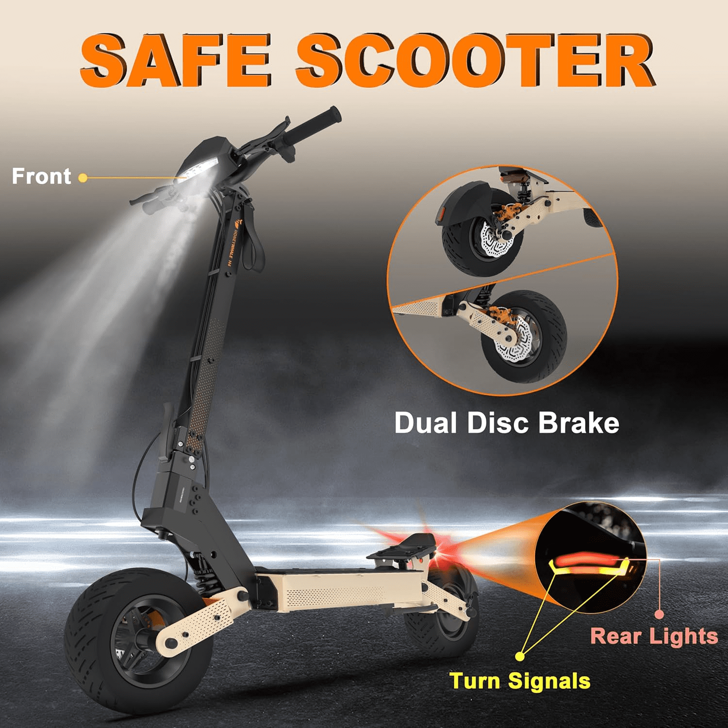 HONEYWHALE H4 Electric Scooter - 43 MPH Top Speed, 51 Miles Range, 2400W Motor, 11" Off-Road Tubeless Tires, Dual Suspension, Double Braking Systems, Foldable Sport E-Scooter for Adult