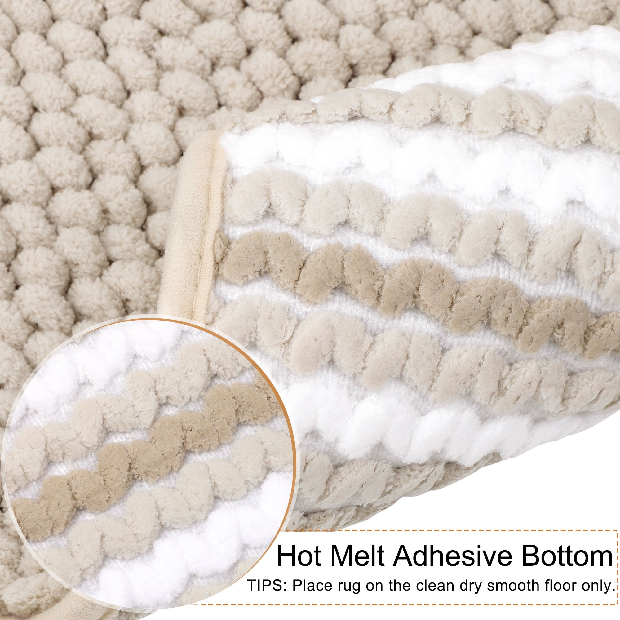REGALWOVEN Chenille Bathroom Rug Set of 2 Extra Soft Fluffy, Striped Bath Mat Shaggy Rugs Absorbent Bone 17"x24"