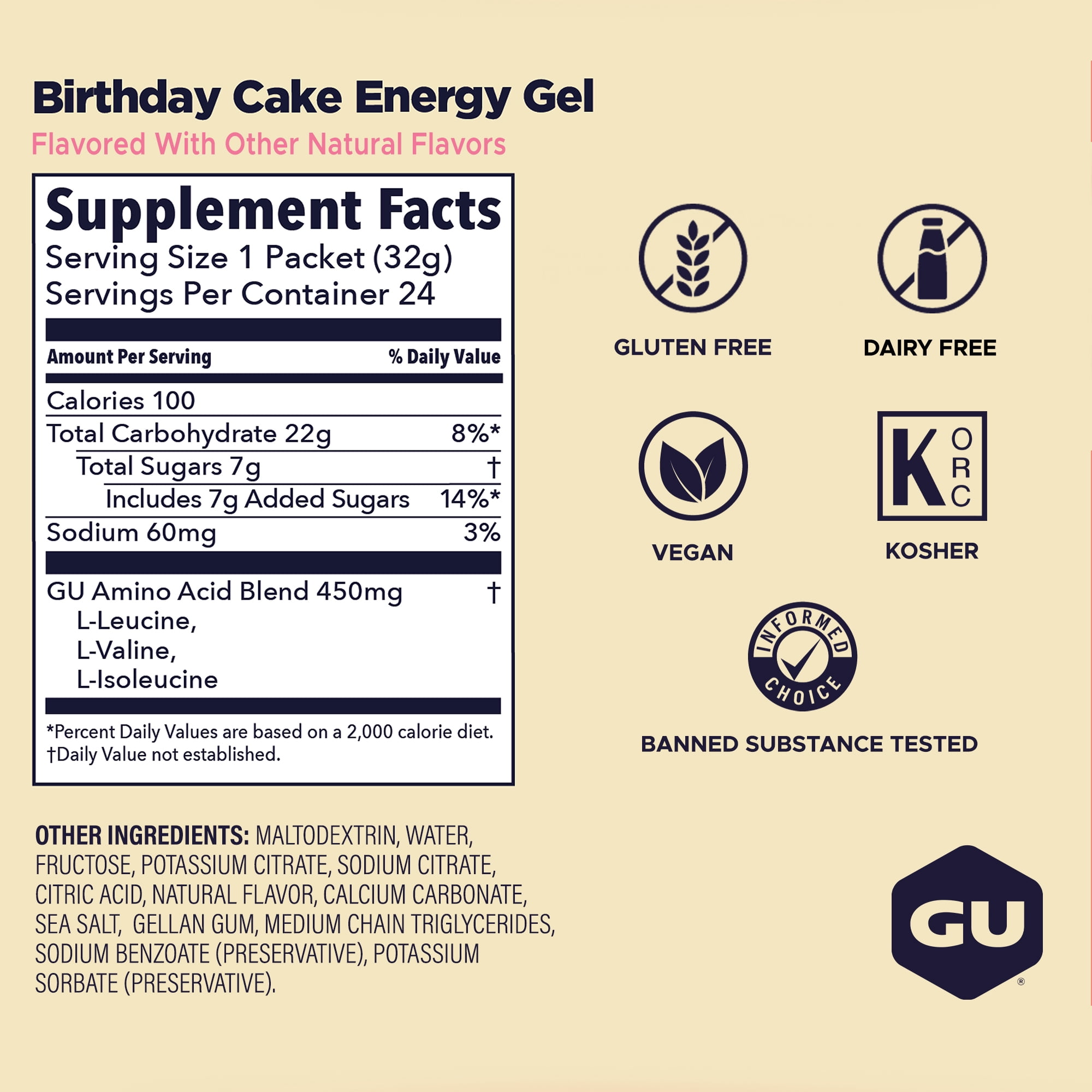 GU Energy, Original Energy Gels, Birthday Cake - 1 count